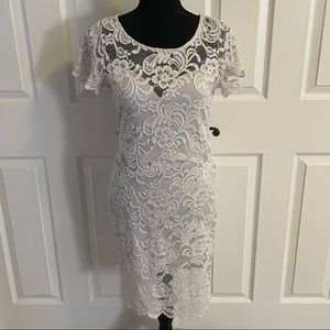 Ambiance white lace form fitting mini dress
